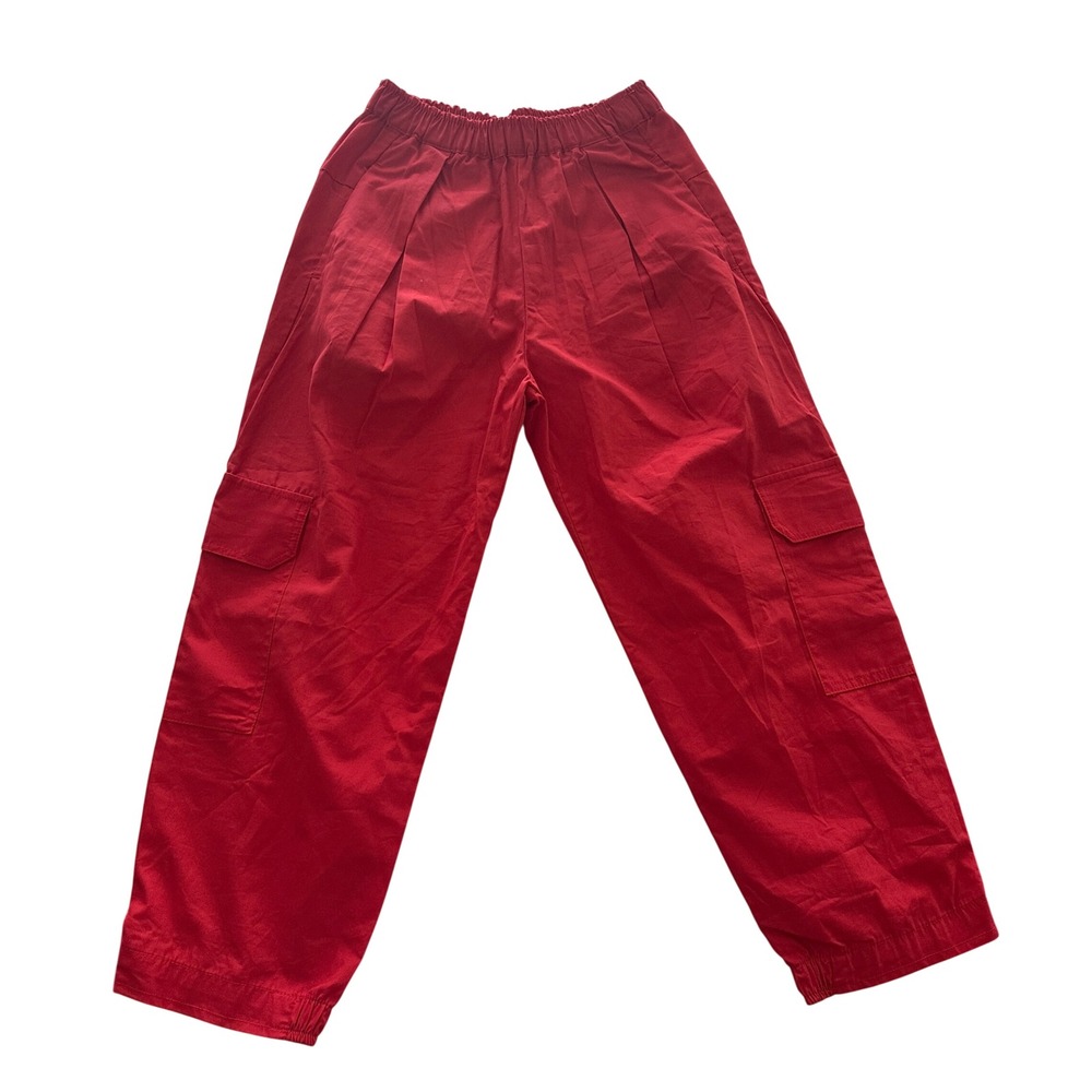 Zara Kids Red Cotton Cargo Pants Elastic Waist Cuffs Size 8 128cm 2402/790/600